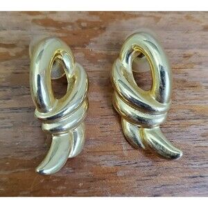 Vintage Knot Earrings Goldtone Swirl Abstract Dangle Post Hoop Wing 80s 90s 1.25